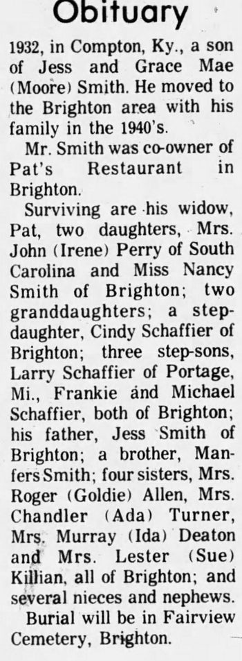 Pats Restaurant - May 15 1974 Edgar Cartier Passes Away